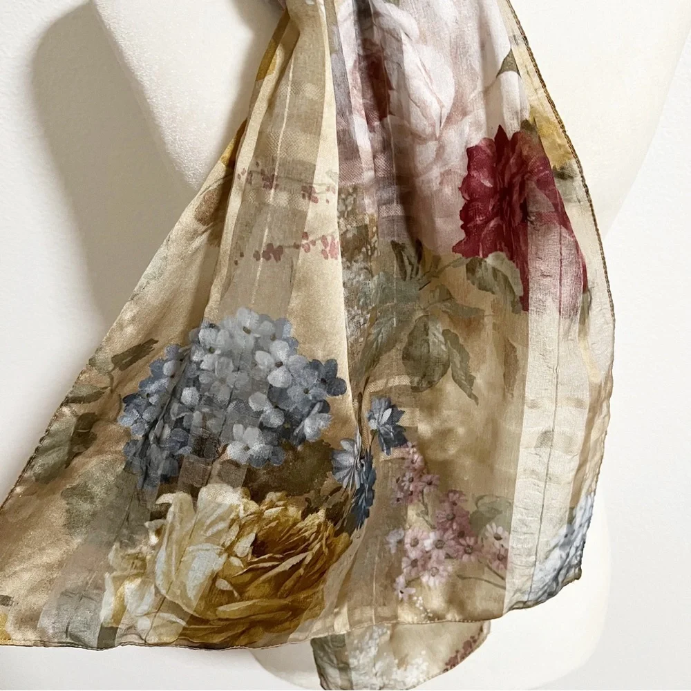 Semi Sheer Floral Tea Garden Scarf
